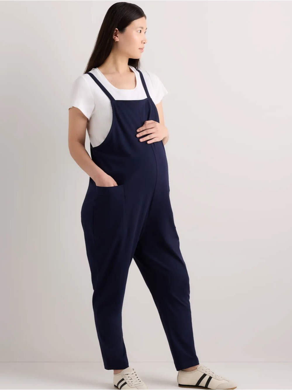 Quince Navy Maternity Jumpsuit Overalls Organic Cotton Comfy Casual Size XL